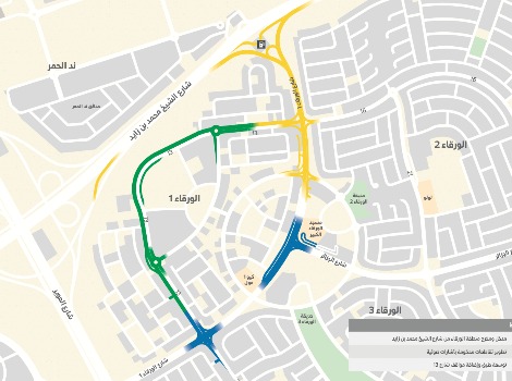 a Layout of entrances and exits of Al Warqaa from Sheikh Mohammed bin Zayed Road