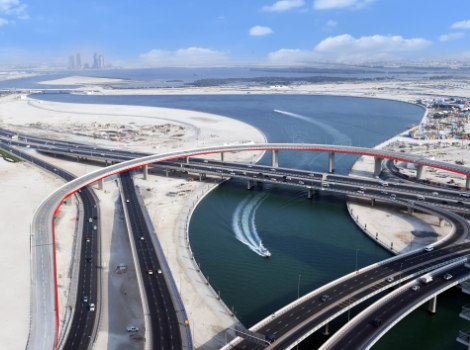 an image of the new bridge linking Al-Khail, Financial Center Roads