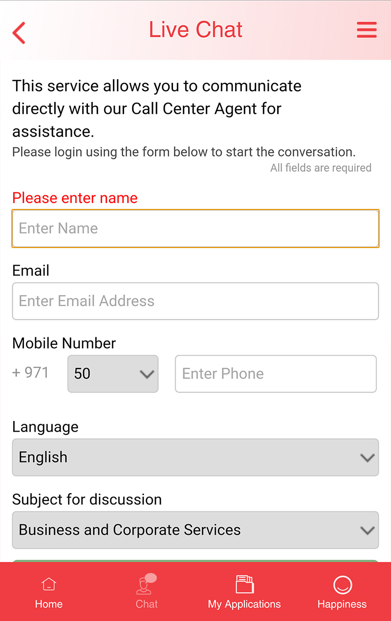 Corporate services app chat screen