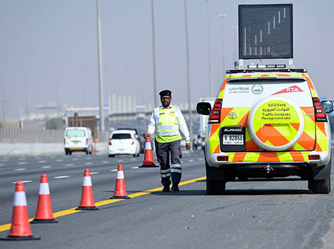 an image of a Traffic Incident Management Unit on Shaikh Mohammed Bin Zayed road