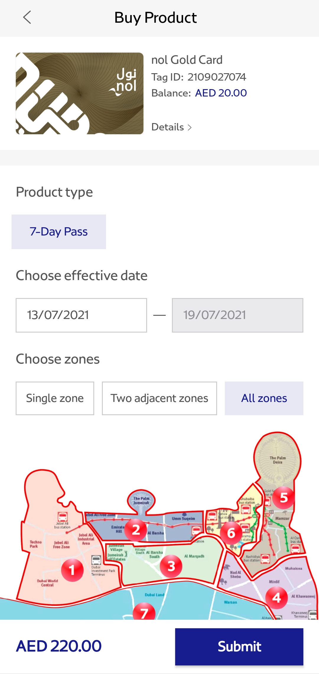 Buy product Screen on nol pay app