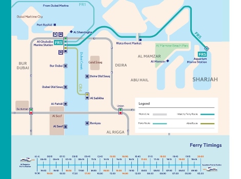 a map of the ferry trips to sharjah