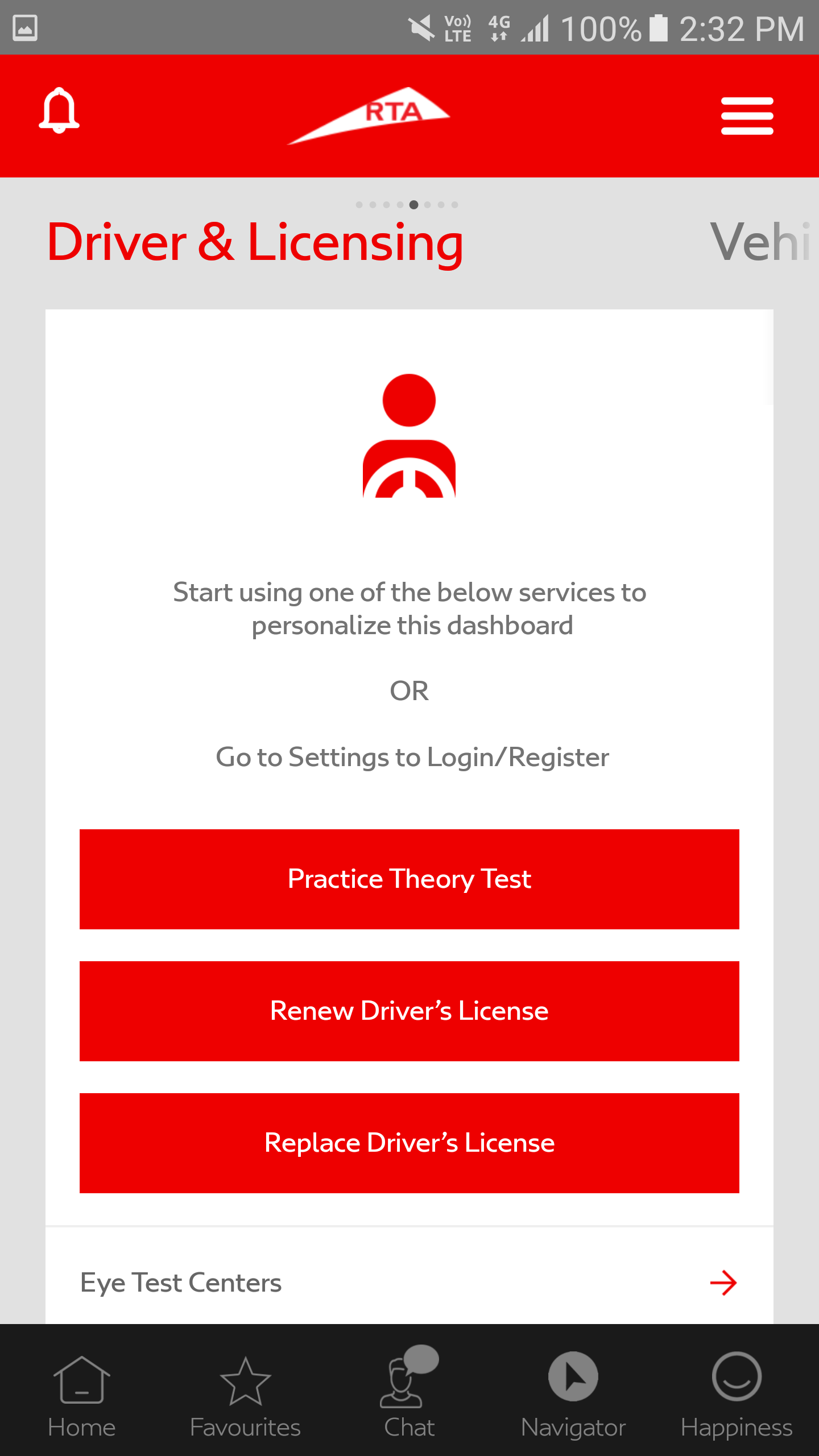 RTA Dubai App driver and licensing screen