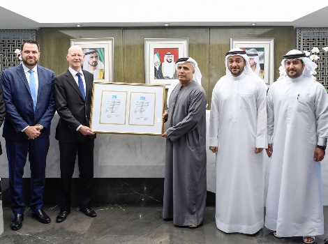 an image of His Excellency Mattar Al Tayer, Director General, Chairman of the Board of Executive Directors of RTA delighted to be presented with multiple ITAM (IT Asset Management) certifications from Norway’s Ambassador to the UAE, Jens Eikaas, assisted by CEO of Crayon MEA Mr. Ziad Rizk. 