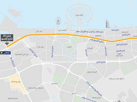 خريطة توضح التحويل المروري على الطرق المؤدية لشارع الشيخ زايد
