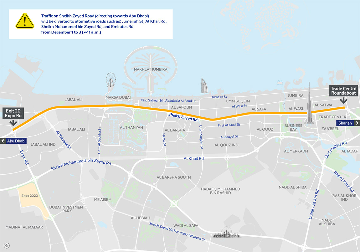 a map showing National Day SZR diversions