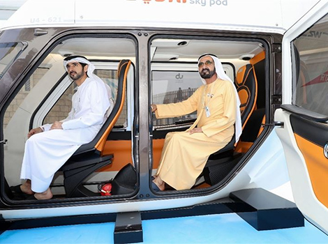 an image of Mohammed bin Rashid reviews Sky Pod models