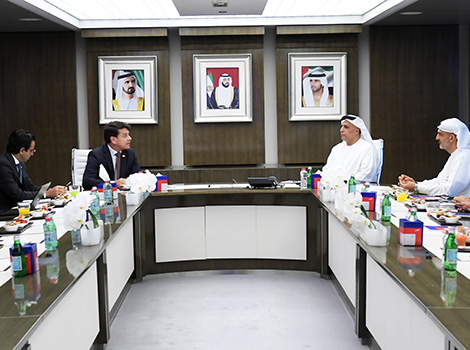 An image of Al Tayer receiving the Swedish Ambassador and the accompanying delegation