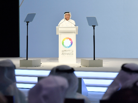 an image of Al Tayer delivering the opening speech of the Forum