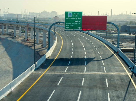 an image of the 7th Interchange, and Al Yalayes and Al Asayel Road Projects 