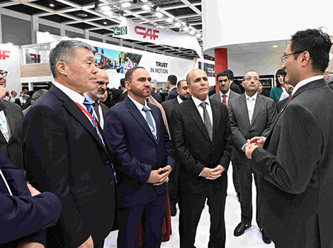 an image of Al Tayer and RTA delegation during the tour of the exhibition