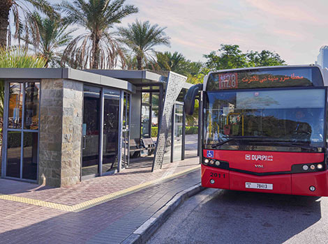 an image of Dubai bus and the bus shelter