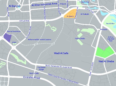 The layout of internal roads construction at Al Quoz 2, Nad Al Sheba 2 and Al Barsha South 3