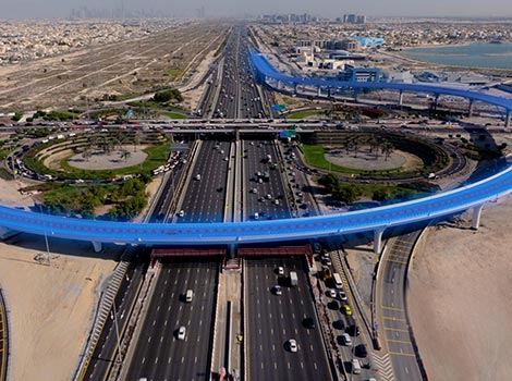 an image part of the completed bridge facilitating traffic flow from Hessa Street to Al Khail Road