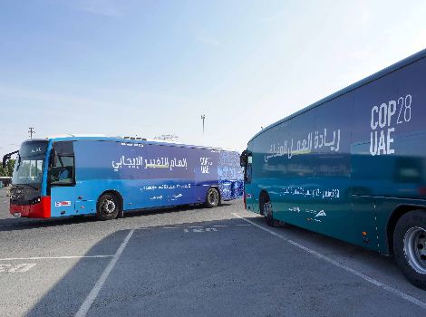an image of eco-friendly Dubai buses to serve visitors of COP28